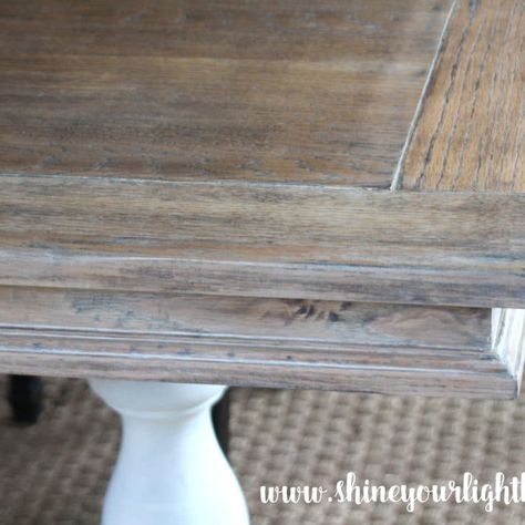 An old table found on Craigslist is given a warm, aged, lime oak finish. Refurbished Table, Dining Table Makeover, Kitchen Table Makeover, Furniture Rehab, Table Makeover, Shine Your Light, Plywood Furniture, Oak Table, Furniture Finishes