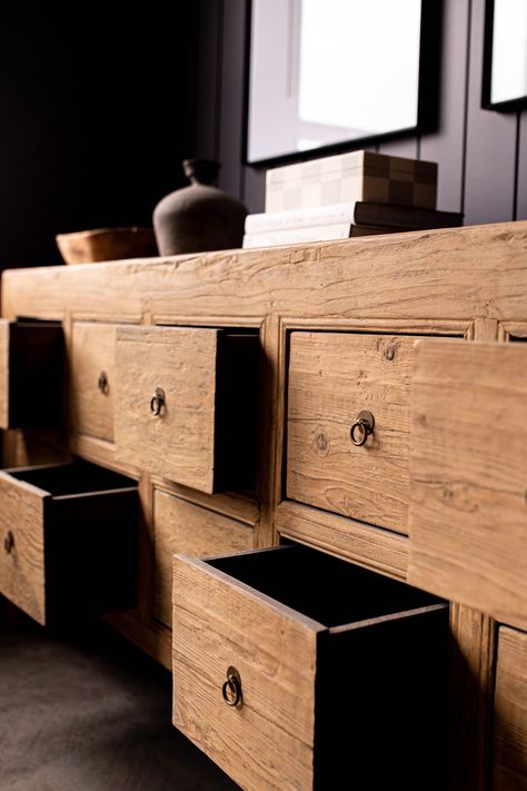 Entrance Hallways, Elm Wood Furniture, Reclaimed Wood Benches, Console Table Styling, Drawer Console, Texas House, Furniture Wax, Entryway Console, Reclaimed Wood Furniture