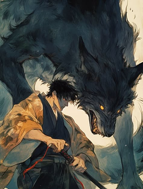 Wolf Boy Art, Wolf Concept Art, Wolf Character Art, Wolf Samurai, Samurai Wolf, Emo Art, Christian Artwork, Samurai Art, Black Anime Characters