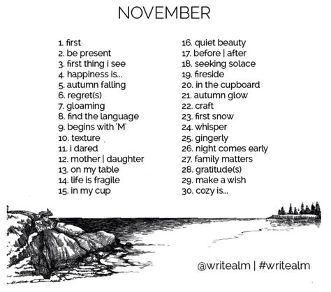 November Prompts, Songwriting Prompts, Creativity Prompts, Writer Prompts, 30 Day Writing Challenge, Writing An Essay, Writing Prompts Poetry, Poetry Prompts, Daily Writing Prompts