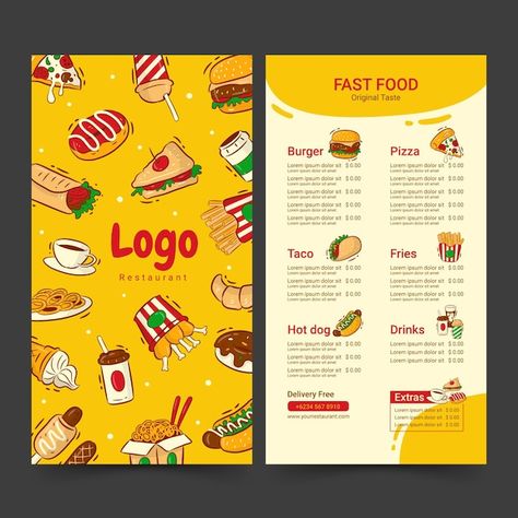 Chinese Fast Food, Cafe Logo Design, Pizza Logo, Food Truck Business, Food Menu Template, Fast Food Menu, Menu Design Template, Food Menu Design, Food Graphic Design