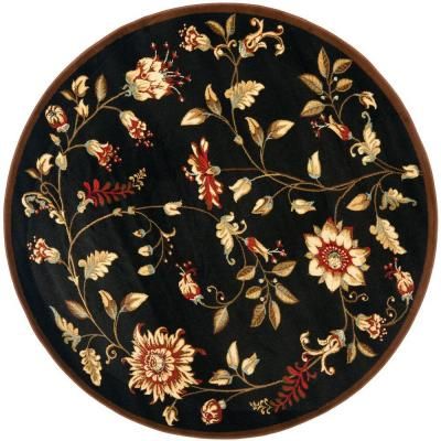 Classy Decor, Black Area Rugs, Round Area Rugs, Round Rug, Floral Border, Black Rug, Traditional Area Rugs, Floral Rug, Accent Rugs