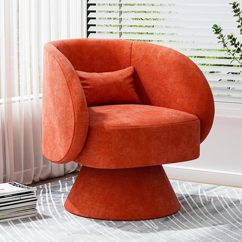 PRICES MAY VARY. 【360 Degree Rotation】This mid century spinning circle armchair has an elegant appearance and a base with a non-slip ring.You can communicate with your friends or loved ones around you easily, adding a bright look to your living room. 【S-Shaped Spring】The bottom of the lounge couches chair frame is equipped with an S-shaped spring, provides flexibility to the frame body, and the high-strength spring support ensures that the chair will not collapse after frequent use. 【Sturdy Cons Boho Chairs Bedrooms, Mid Century Swivel Chair, Round Swivel Chair, Armchair Bedroom, Dressing Chair, Lounge Couch, Orange Chair, Upholstered Swivel Chairs, Boho Chair