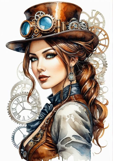 Steam Punk Tattoos, Vintage Lady Illustration, Steampunk Art Illustration, Punk Girl Drawing, Steampunk Portrait, Steampunk Art Drawing, Steam Punk Art, Steampunk Kids, Steampunk Mechanic