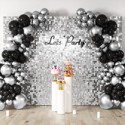 PRICES MAY VARY. Perfect Backdrop Decoration: This silver sequin panel backdrop is the perfect decoration for parties and important occasions. Our silver sequin panel backdrop moves with the wind and creates a dynamic shimmering effect when installed. You can match it with any balloon as a fantastic shiny backdrop to make the important moment more shining and profound. Great Value Packaging: You will get: 48pcs 12” x 12” (30cm x 30cm)high-quality silver shimmer sequin wall panels, 60pcs replacem Peru, 21st Birthday Party Backdrop, Silver Shimmer Wall Backdrop, 21st Aesthetic, Silver Shimmer Wall, Shimmer Backdrop, Bachelorette Party Decoration, Shimmer Wall Backdrop, Sequin Wall