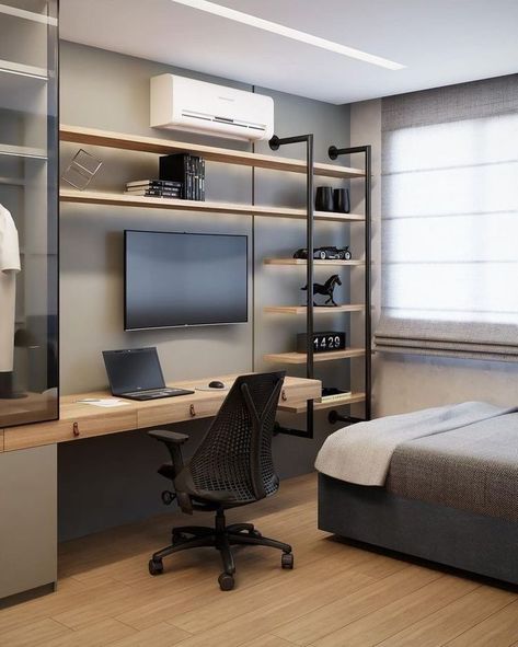 Home decor Modern Bedroom Furniture design ideas Home Office Gamer, Home Office Built Ins, Modern Home Offices, Boys Bedroom Makeover, Desk Bedroom, House Interior Decor Ideas, Boy Bedroom Design, Small Home Offices, Bedroom Setup