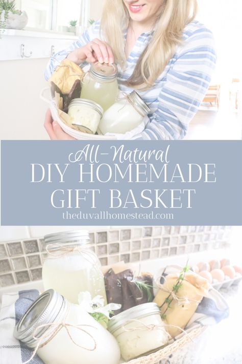 All-Natural Homemade Gift Basket - The Duvall Homestead Homemaker Gifts, Homestead Farmhouse, Diy Chocolate Gift, Homemade Dish Soap, Homemade Hand Soap, Homemade Gift Baskets, Homemade Mothers Day Gifts, Gifts For Mother's Day, Homemade Lotion