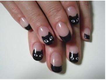 cat Acrylic Cat Nails, Diy Simple Nails, Fall French Tips Square, Super Short Nail Ideas, Cat Nails Art, Cute Cat Nails, Nail Ideas Natural, Kitsch Nails, Black Cat Nails