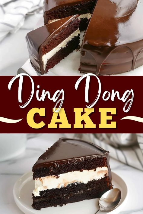 Ding Dong Cake Recipe Ring Ding Cake Recipe, Ding Dong Bundt Cake Recipe, Whoppers Cake, Ho Ho Cake Recipe, Amish Starter, Ding Dong Cake Recipe, Ding Dong Cake, Fab Cakes, Snack Cakes