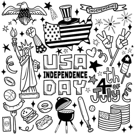 American Flag Doodle, Memorial Day Doodles, Fourth Of July Drawings Ideas, Memorial Day Drawings, America Doodles, Patriotic Doodles, Fourth Of July Doodles, Fourth Of July Drawings, Patriotic Illustrations