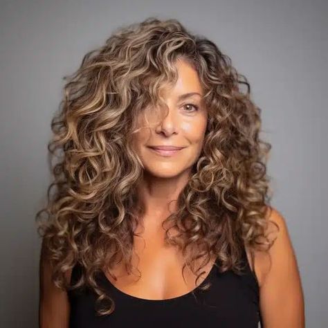 Haircut For Wavy Hair Naturally Curly Long Layered, Blending Gray Hair Brunettes Short Curly, Long Curly Hair For Women Over 50, Haircuts For Long Curly Hair For Women, Curly Hairstyles For Women Over 40, Curly Hair Over 60 Women, Layered Hair For Curly Hair, Medium Length Curly Hairstyles Over 40, Razor Cut Shag Haircut