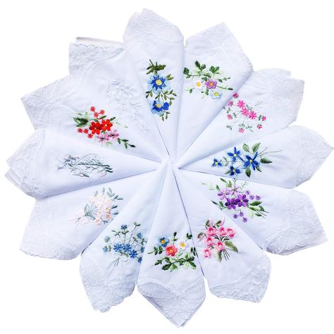 PRICES MAY VARY. Cotton,Lace Hand Wash Only Imported Material:100% Cotton Size :28CM * 28CM (11*11 inch) Color: White Cotton hankies with Multi Embroidered flower Pattern. Dear Customers,Please noted as this white cotton hankies with Multi Embroidered flower,each flower with 3colored . we send it random,if any flower you especially like you could emails us to want it more for you. Thank you for your understanding! La closure Womens Vintage Floral Embroidered Handkerchief Colored Lace Handkerchie Flower Handkerchief, Embroidered Hankies, Ladies Hanky, Lace Handkerchief, Ladies Handkerchiefs, Embroidered Handkerchief, Vintage Floral Print, Lace Edging, Centerpiece Decorations