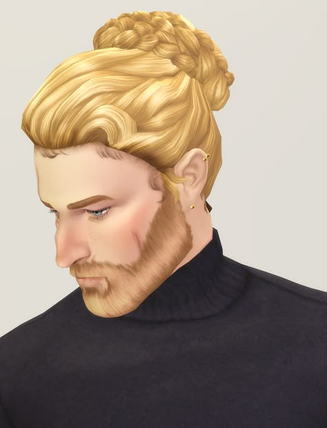 Sims 4 Manbun, Sims 4 Hair Bun Cc, Sims 4 Cc Man Bun, Sims 4 Man Bun, Sims 4 Hair Male, Sims 4 Male Clothes, Sims Medieval, Braid Bun, The Sims 4 Pc