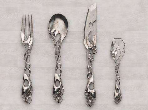 3D Printed Silverware! The teaspoon will make sure you don't add too much sugar, :) Goth Home, Organic Design, Gothic House, Cutlery Set, Kitchen Stuff, Tim Burton, Forks, Spoons, Kitchen Gadgets