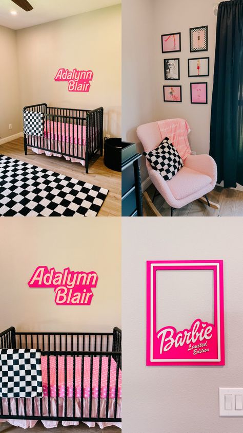 Barbie Theme Nursery, Barbie Themed Nursery, Barbie Themed Office, Hot Pink Nursery Ideas, Barbie Room Ideas Bedrooms For Kids, Barbie Nursery Theme, Disco Cowgirl Nursery, Hot Pink Nursery, Barbie Inspired Room