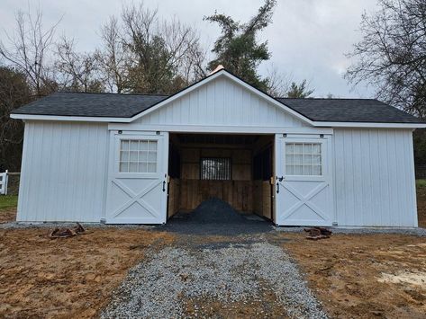 horses for New Homes | How about this cute little 14 x 34 - 2 stall modular barn....If you're looking for an option other than a shed row, this might be for you | Facebook Converted Shed, Small Horse Barn, Small Horse Barns, Small Barn, Round Pen, Dream Barn, Horse Stalls, Farm Barn, Horse Stables