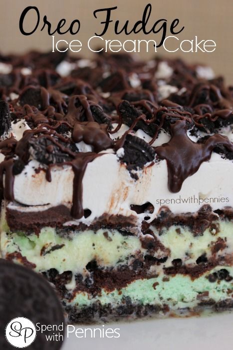 oreo fudge ice cream cake mmm Oreo Fudge Ice Cream Cake, Fudge Ice Cream Cake, Oreo Ice Cream Cake, Fudge Ice Cream, Oreo Fudge, Mint Oreo, Ice Cream Cake Recipe, Oreo Ice Cream, Cake Cream