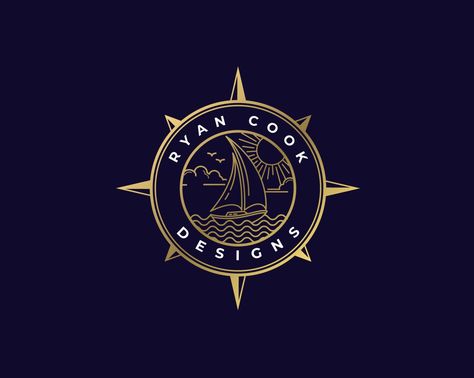 Sailing Boat Logo, Nautical Branding Design, Compass Logo, Yacht Club Logo, Blue Ocean Logo, Marine Label Logo Design, Canva Template, Gold #minimalist #mindfulbusinesses #type #logo #animation #wood Sailor Logo Design, Sailing Logo Design Inspiration, Sail Logo Design, Nautical Branding Design, Nautical Design Graphic, Nautical Logo Design, Shipping Logo Design, Marine Logo Design, Boat Graphic Design