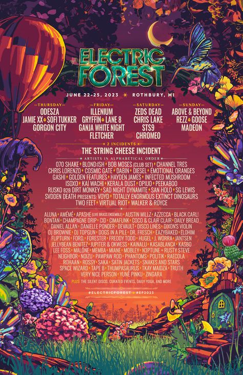 Electric Forest - Rothbury, MI Hayden James, Infected Mushroom, Gorgon City, Zeds Dead, Forest Festival, Electric Forest, String Cheese, Festival Poster, Artist Interview