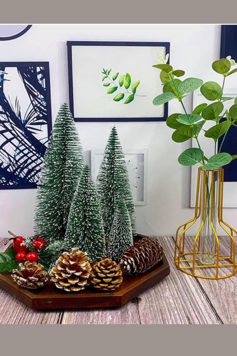 Little Pine Tree Christmas, Mini Christmas Tree Centerpieces, Christmas Tree Centerpieces For Table, Mini Christmas Tree Centerpiece Diy, Mini Tree Decorations Ideas, Mini Christmas Tree Centerpiece, Mini Christmas Tree Table Centerpiece, Mini Christmas Tree Table, Mini Christmas Tree Decor