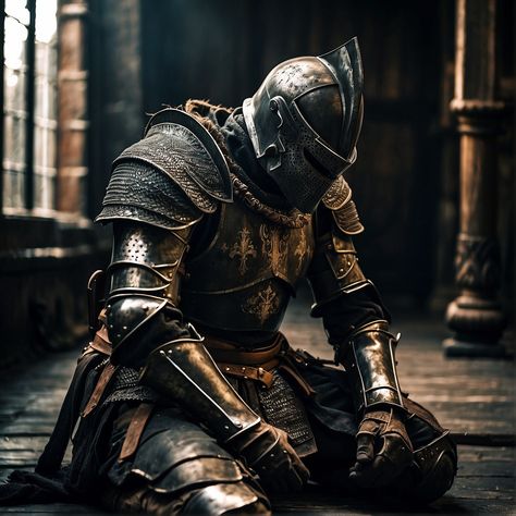 Knight Praying, Tired Warrior, Fallen Warrior, Soldering Iron Accessories, Medieval Characters, On His Knees, Knight Tattoo, Master Thesis, Victory Pose