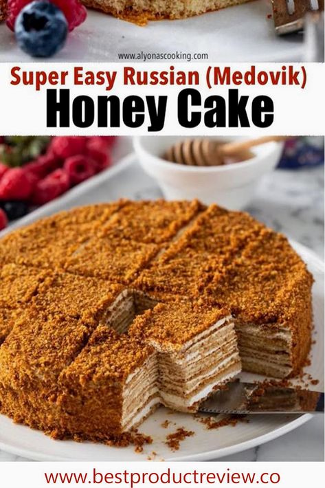 Indulge in this delightful 8-layer Honey Cake, known as Medovik. It's an easy-to-make, sugar-free dessert that captures the essence of Russian culinary tradition. Perfect for dessert enthusiasts looking for a unique treat! Russian Honey Cake Recipe, Medovik Recipe, Medovik Cake, Russian Sweets, Russian Cake, Russian Honey Cake, Honey Cakes, Recipes By Ingredients, Honey Cake Recipe