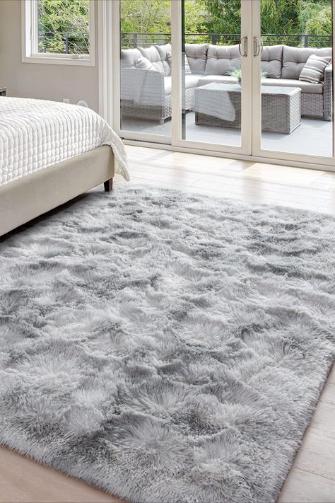 Grey Fluffy Rug, Grey Bedroom Rug, Modern Bedroom Rug, Grey Shag Rug, Fuzzy Rug, Fuzzy Texture, Grey Design, Light Grey Rug, Plush Carpet