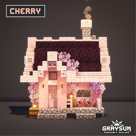 Cute House Ideas Minecraft, Minecraft Builds Survival, Pink Minecraft Builds, Mc Houses, Pink Minecraft, Fantasy Minecraft, Minecraft Starter House, Construction Minecraft, Mc Builds