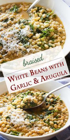 Arugula adds brightness and a peppery flavor to this simple and healthy recipe for Italian braised white beans with garlic and tomatoes. It's a satisfying side dish for all sorts of meals, especially grilled or seared lamb chops or steak. | justalittlebitofbacon.com #italianrecipes #sidedish #mediterraneandiet #beans #italianfood Braised White Beans, Seared Lamb Chops, Lamb Chops, Mediterranean Diet Recipes, Veggie Dishes, Bean Recipes, White Beans, Mediterranean Recipes, Vegetable Dishes