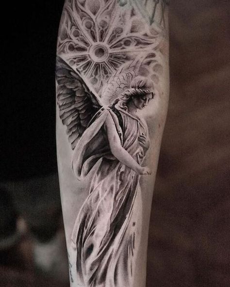 Angel Tattoo For Women, Guardian Angel Tattoo Designs, Angle Tattoo, Guardian Angel Tattoo, Archangel Tattoo, Cross Tattoos For Women, Female Tattoos, Devil Tattoo, Tattoo Instagram