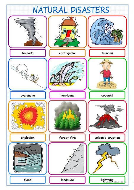 Natural disasters Natural Disasters For Kids, Natural Disasters Lessons, Natural Disasters Activities, Natural Disasters Art, Emergency Preparedness Checklist, Earth Science Lessons, Social Studies Worksheets, Picture Dictionary, Events Activities