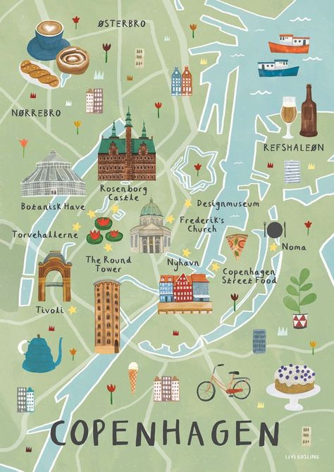 Livi Gosling - Copenhagen Aloita Resort, Copenhagen Travel, Denmark Travel, 패턴 배경화면, Foto Tips, Voyage Europe, City Map Poster, Travel Illustration, Illustrated Map