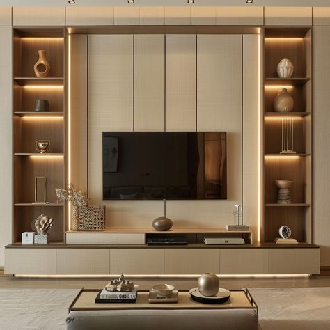 Lights For Tv Unit, Tv Wall Floating Shelves, Tv Unit Living Room Modern, Unique Tv Unit Design Modern Living, Living Room Television Wall Ideas, Tv Units For Living Room, Best Tv Unit Designs, Wall Design Ideas Living Room, Unique Tv Unit