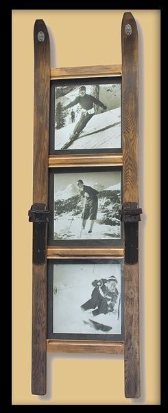 Family Tree Crafts, Vintage Ski Photos, Ski House Decor, Old Skis, Ski Lodge Decor, Ski Room, Ski Cabin, Ski Art, Water Skis