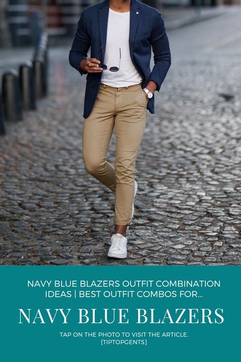 Navy-Blue Blazer outfit men Navy Blue Blazer Combination For Men, Blazers Combination For Men, Blue Sport Jacket Men Outfits, Navy Blue Suit Jacket Outfit Men, Men’s Navy Blazer Outfit, Navy Suit Jacket Outfit Men, Blazer Outfits Men 2023, Dark Blue Jacket Outfits Men, Blue Blazer Men Outfit