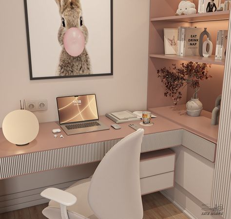 NEW GIRL BEDROOM DESIGN :: Behance Bedroom Design With Study Table, Bedroom Study Table Design, Modern Girl Bedroom, Desk For Girls, Shared Girls Room, Study Table Designs, Girl Desk, Dream Desk, Kids Room Interior Design