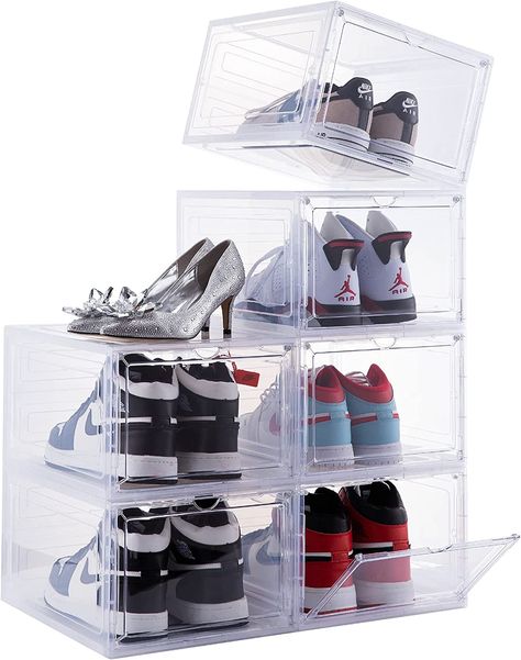 Amazon.com: Attelite Drop Front Shoe Box,Set of 6,Stackable Plastic Shoe Box with Clear Door, As Shoe Storage Box and Clear Shoe Box,For Display Sneakers,Easy Assembly,Fit up to US Size 12(13.4”x 10.6”x 7.4”) : Home & Kitchen Shoe Box Organizer, Clear Door, Shoe Bin, Shoe Storage Box, Shoe Containers, Boot Organization, Sneaker Storage, Plastic Shoe Boxes, Foldable Shoes