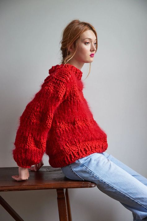 4d6e4749289c4ec58c0063a90deb3964desc50392651ri Mohair Sweater Pattern, Loopy Mango, Crochet Sweater Free, Pull Mohair, Sweater Pin, Crochet Sweater Pattern Free, Circular Knitting Needles, Sweater Crochet Pattern, Red Sweater