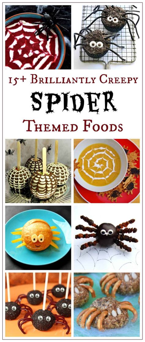 Food Ideas For Halloween, Animal Themed Food, Healthy Halloween Party Food, Party Food Kids, Fun Food For Kids, Spider Food, Spider Treats, Fun Meals, Spider Theme