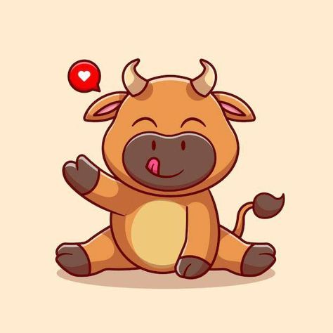 Cute Bull Drawing, Raz Verbal, Bull Cartoon, Bull Illustration, Cartoon Bull, Hand Cartoon, Nature Icon, Waving Hand, Taurus Bull