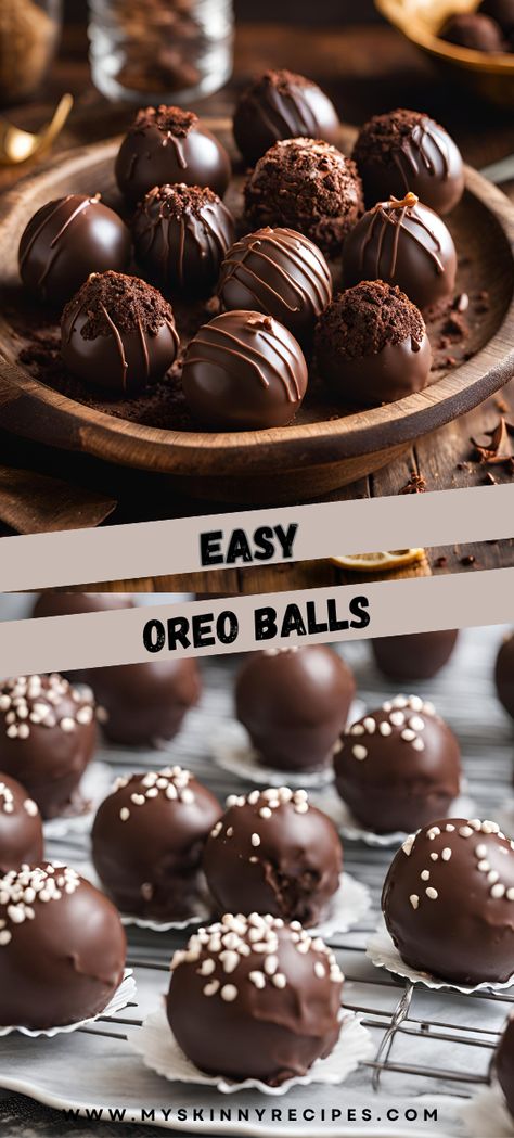 🍫✨ Easy Oreo Balls! These no-bake treats are made with just 3 ingredients: crushed Oreos, cream cheese, and melted chocolate. Perfect for parties, holidays, or an anytime indulgence! 🥄 Prep: 15 mins. Chill: 45 mins. Total: 1 hr. Makes 24-30 servings. Pin this recipe for a crowd-pleasing, delicious dessert everyone will love! #OreoBalls #EasyDessert #NoBakeTreats #PartyDessert #ChocolateLovers Oreo Ball Recipe 3 Ingredients, No Bake Desserts Oreo, Oreo Bon Bons Recipe Cream Cheeses, Mini Oreo Desserts, Oreo Chocolate Balls, No Bake Oreo Cake Pops, Baking With Oreos, Chocolate Balls Recipe Easy, Oreo Peanut Butter Balls