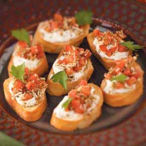 In-a-Snap Bruschetta Basil Cream Cheese, Classic Bruschetta, Cheese Bruschetta, Cocktail Party Appetizers, Tomato Bruschetta, Bruschetta Recipe, Olive Relish, Taste Of Home, Appetizers For Party