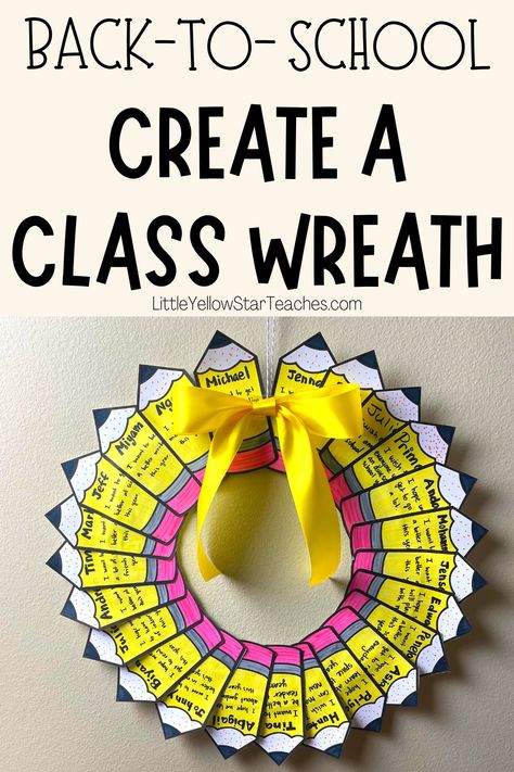 Meaningful and Fun Back To School Activity: Create a Classroom Wreath! - LittleYellowStar Classroom Wreath, 100 Días De Clases, Back To School Activity, First Week Of School Ideas, Calm Down Corner, Elementary Classroom Decor, First Day Of School Activities, Back To School Night, Back To School Crafts