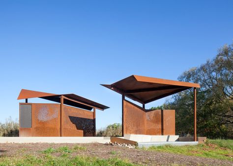 http://www.dezeen.com/2016/05/16/bird-watching-pavilions-plant-architect-perforated-weathering-steel-corten-architecture-toronto-canada/ Metal Building Kits, Park Pavilion, Landscape Architecture Drawing, Pavilion Architecture, Bird Sanctuary, Pavilion Design, Weathering Steel, Shade Structure, Steel Buildings