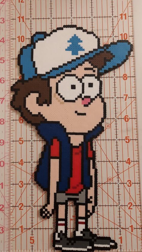 Dipper from Gravity Falls made with perler beads Gravity Falls Kandi, Gravity Falls Perler Beads, Dipper From Gravity Falls, Ironing Beads, Perler Creations, Fall Bead, Diy Kandi, Desenhos Gravity Falls, Easy Perler Beads Ideas