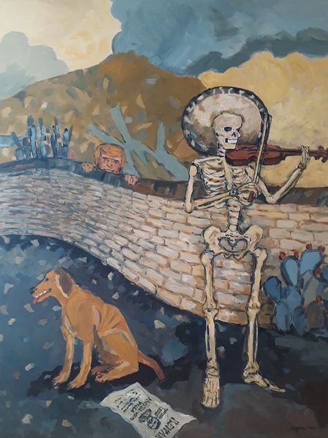 "Bajo el volcán II (Corrido de la frontera)". Acrílicos sobre lienzo, 130x97 cms. LAGUNA. jrlaguna.com Skull Art, Llama, Cactus, Art