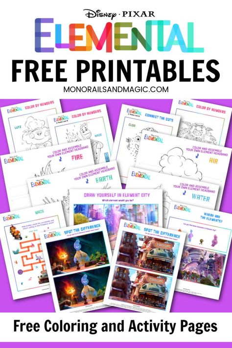 Elemental Movie Coloring Pages, Elemental Movie Activities, Disney Activity Pages, Disney Printables Free Activities, Elemental Party Decorations, Elemental Movie Crafts, Elemental Movie Birthday Party, Elemental Movie Night, Disney Elemental Birthday Party