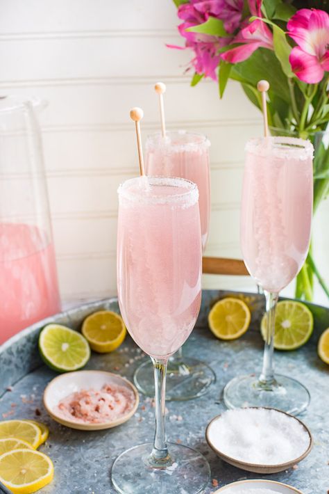 Top 15 BEST Mocktail Recipes For Valentine's Day - Blonde & Ambitious Blog Pink Champagne Margarita, Cranberry Champagne Cocktail, Champagne Margaritas, Cocktail Pink, Signature Cocktails Wedding, Pink Cocktails, Sangria Recipes, Champagne Cocktail, Mocktail Recipe