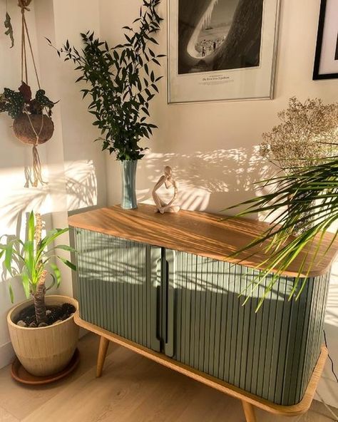 Wapong low sideboard , green eucalyptus, La Redoute Interieurs | La Redoute Fluted Console, Green Sideboard, Sliding Curtains, Low Sideboard, Deco Paint, Green Eucalyptus, Console Cabinet, Scandinavian Inspired, Living Room Makeover