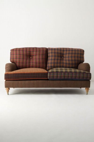 plaid sofa love - right here Cabin Couch, Anthropologie Sofa, Plaid Couch, Tahoe Cabin, Plaid Sofa, Upholstered Chair, Fish Hooks, Furniture Repair, Sitting Pretty